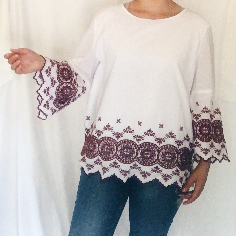 White & Burgundy Print Blouse Fully Lined by soho